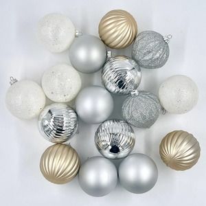 Christmas Tree Ornaments Silver Gold Plastic Shatterproof 16 Balls 2" Glitter